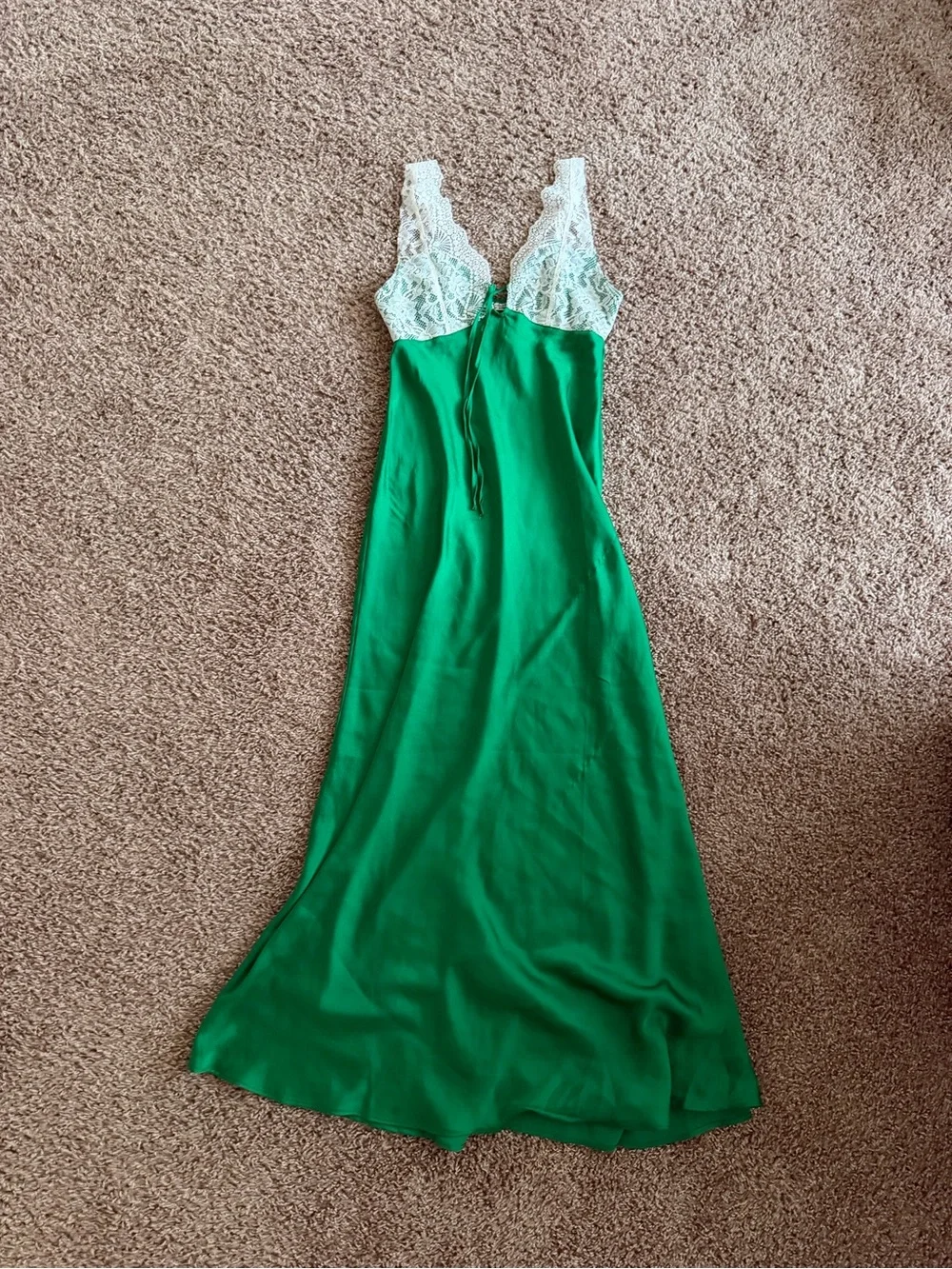 Free People Green Maxi Dress with White Lace Bodice